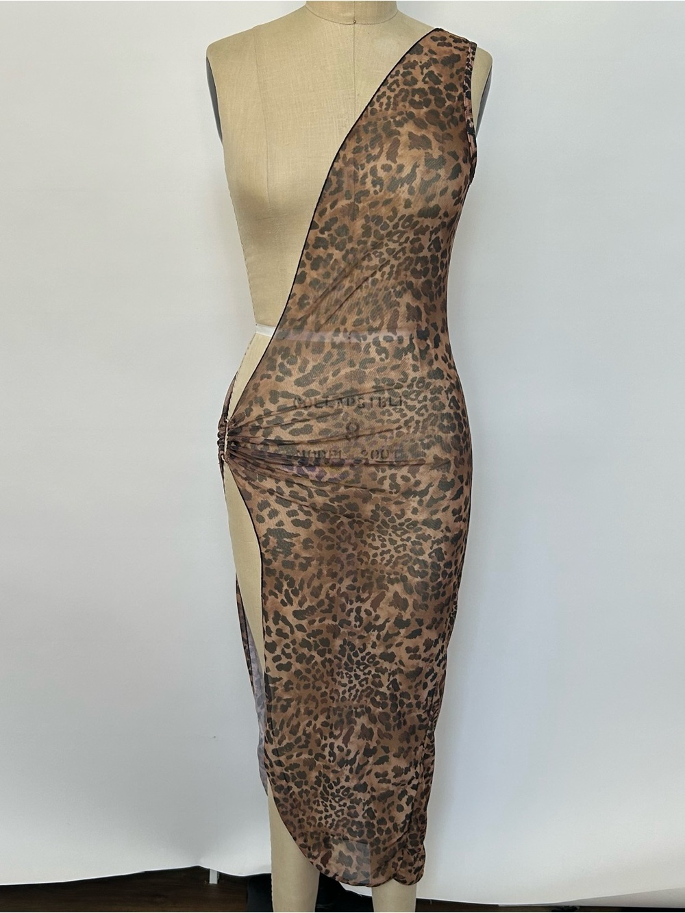 Leopard Print One-Shoulder Swim Coverup in Brown